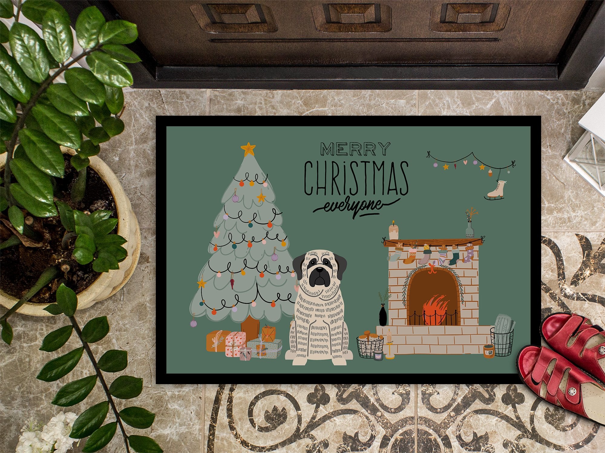 White Mastiff Brindle Christmas Everyone Indoor or Outdoor Mat 24x36 CK7579JMAT by Caroline's Treasures