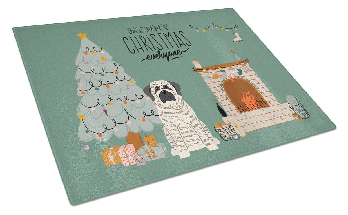 White Mastiff Brindle Christmas Everyone Glass Cutting Board Large CK7579LCB by Caroline&#39;s Treasures
