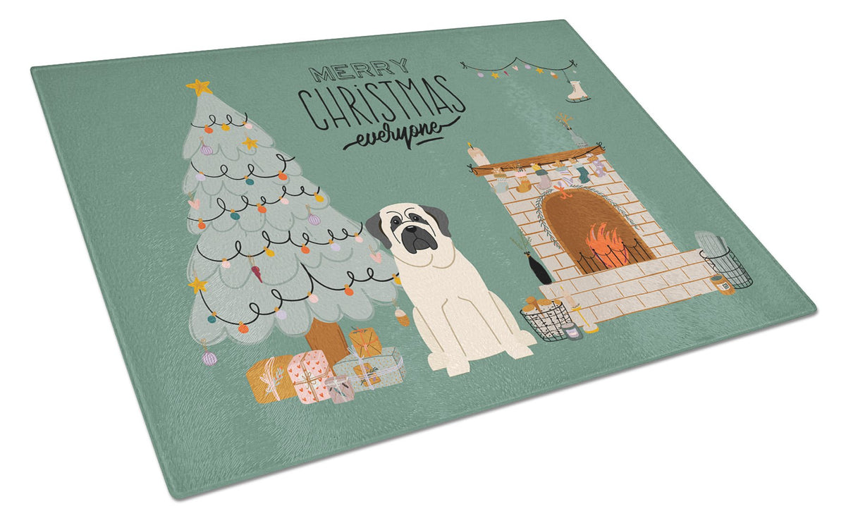 White Mastiff Christmas Everyone Glass Cutting Board Large CK7580LCB by Caroline&#39;s Treasures