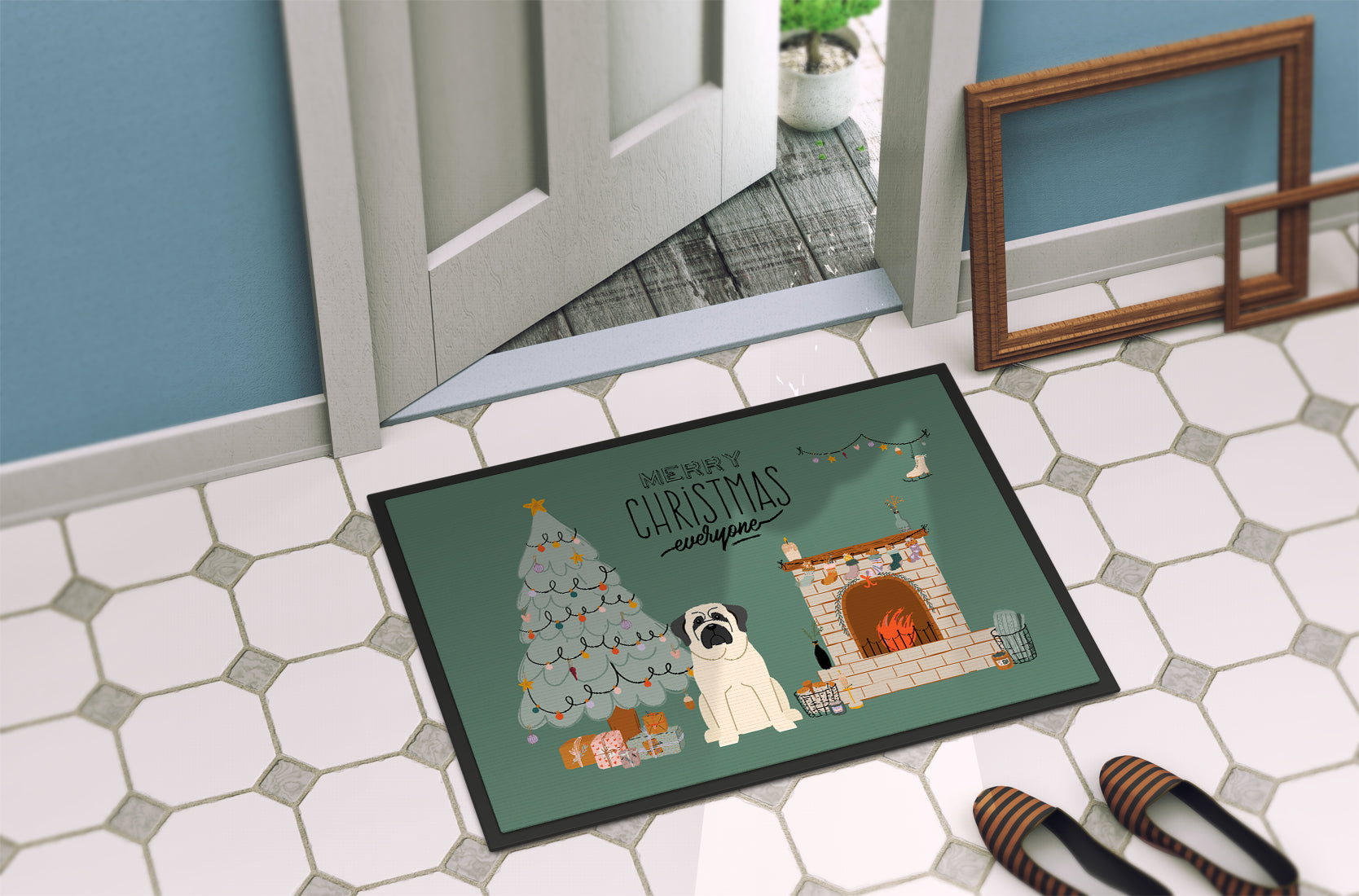 White Mastiff Christmas Everyone Indoor or Outdoor Mat 18x27 CK7580MAT - the-store.com