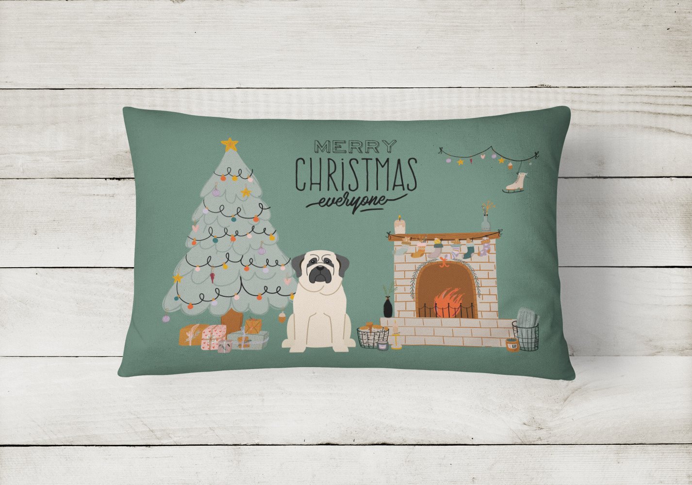 White Mastiff Christmas Everyone Canvas Fabric Decorative Pillow CK7580PW1216 by Caroline's Treasures
