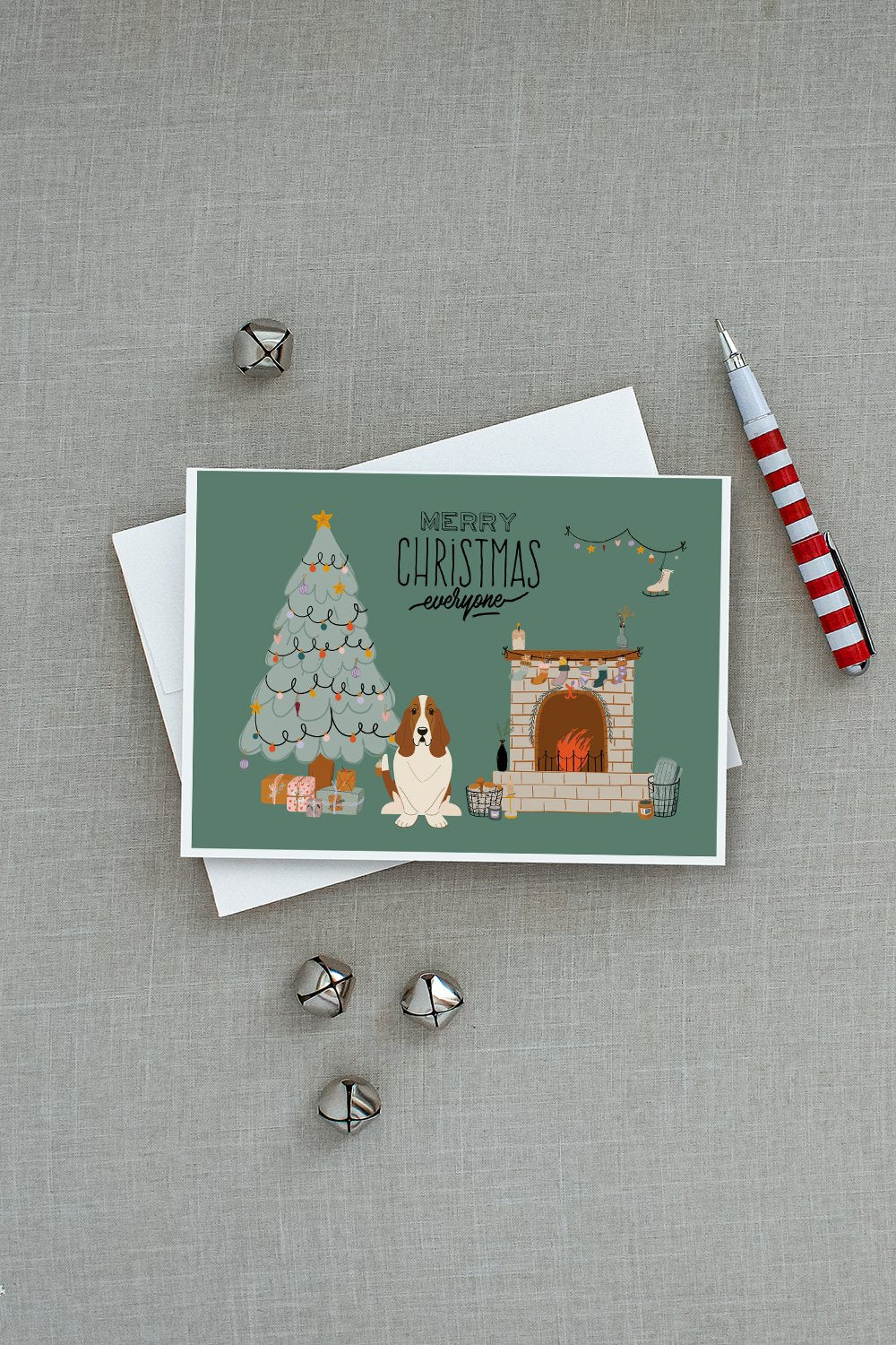 Basset Hound Christmas Everyone Greeting Cards and Envelopes Pack of 8 - the-store.com