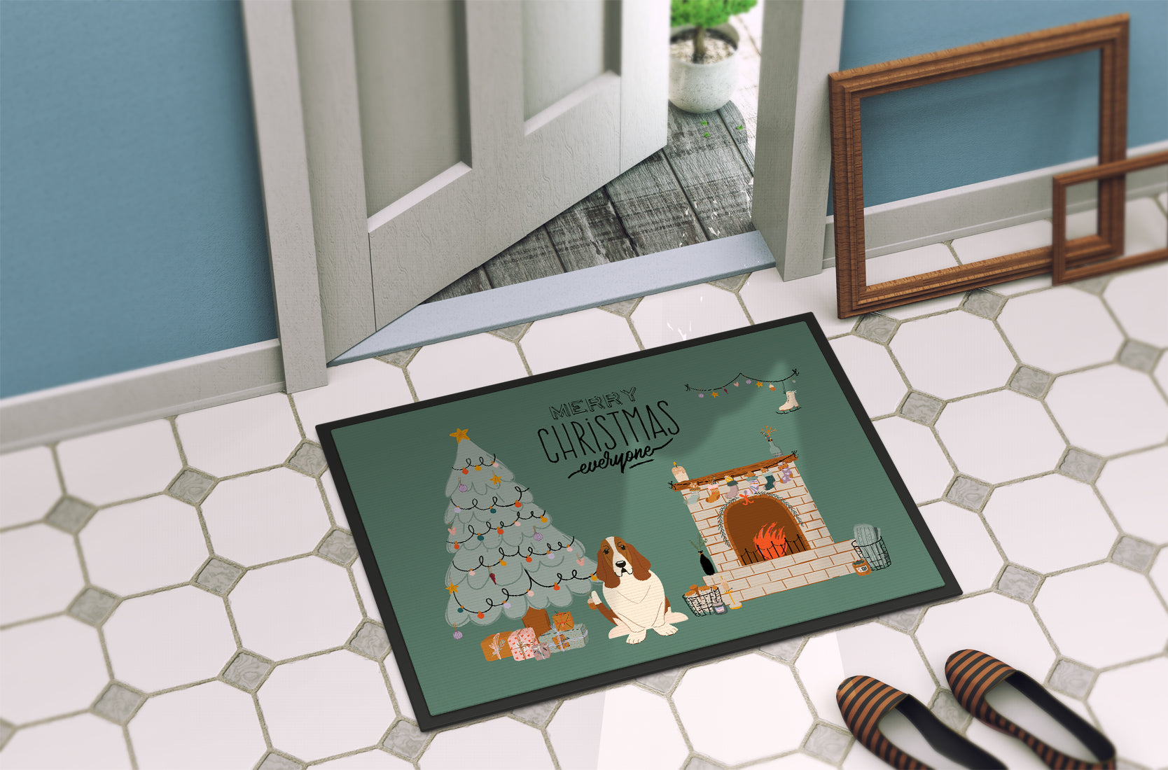 Basset Hound Christmas Everyone Indoor or Outdoor Mat 18x27 CK7584MAT - the-store.com