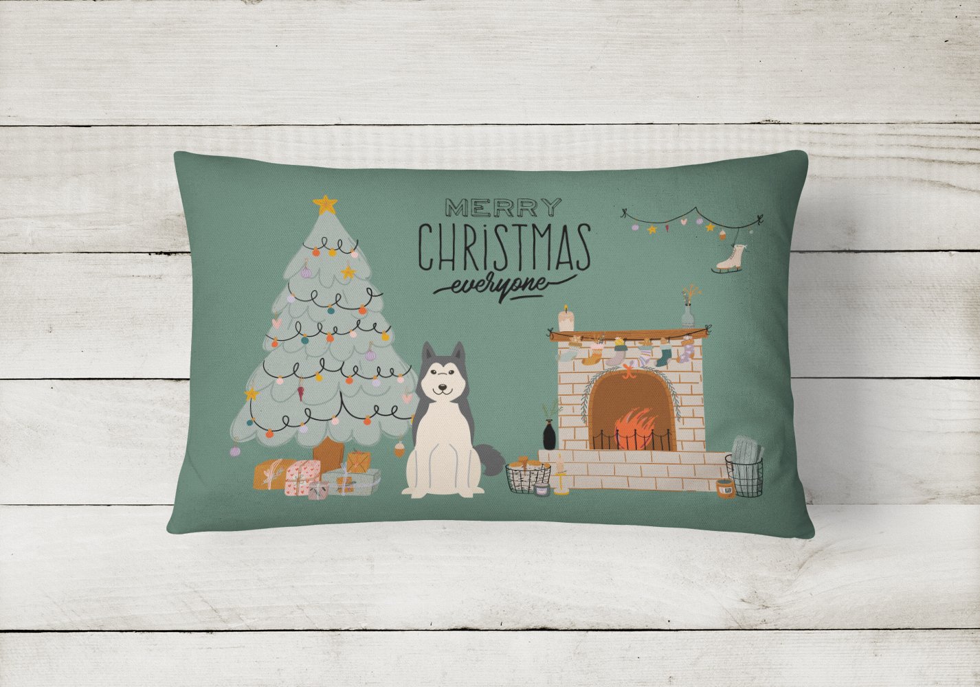 Caroline's Treasures West Siberian Laika Spitz Christmas Everyone Canvas Fabric Decorative Pillow CK7588PW1216