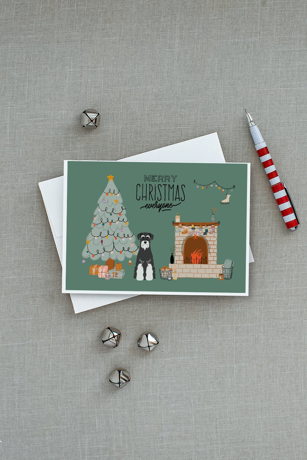 Salt and Pepper Standard Schnauzer Christmas Everyone Greeting Cards and Envelopes Pack of 8 - the-store.com
