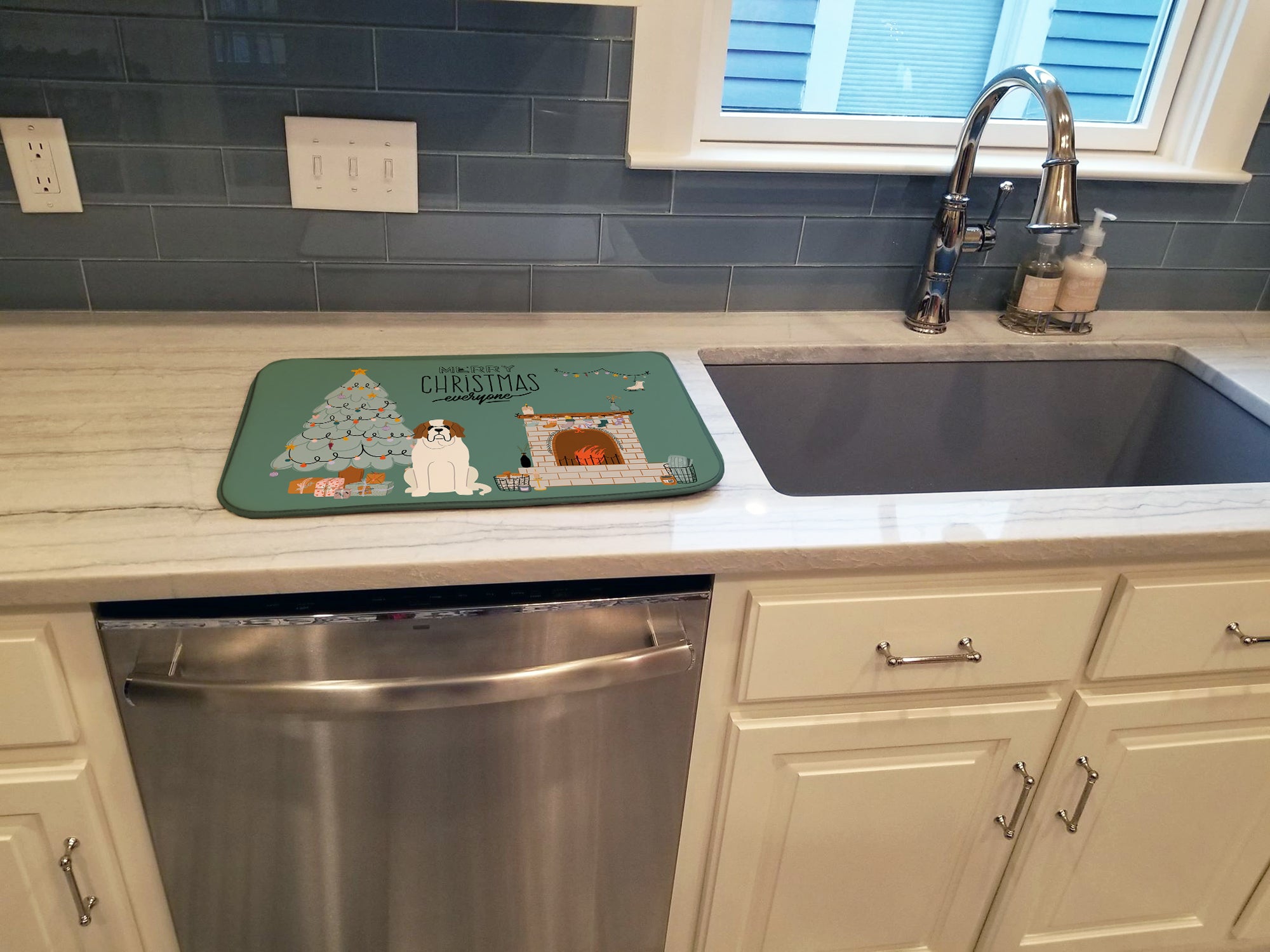 Tapis de séchage pour vaisselle de Noël pour tout le monde Saint Bernard CK7598DDM