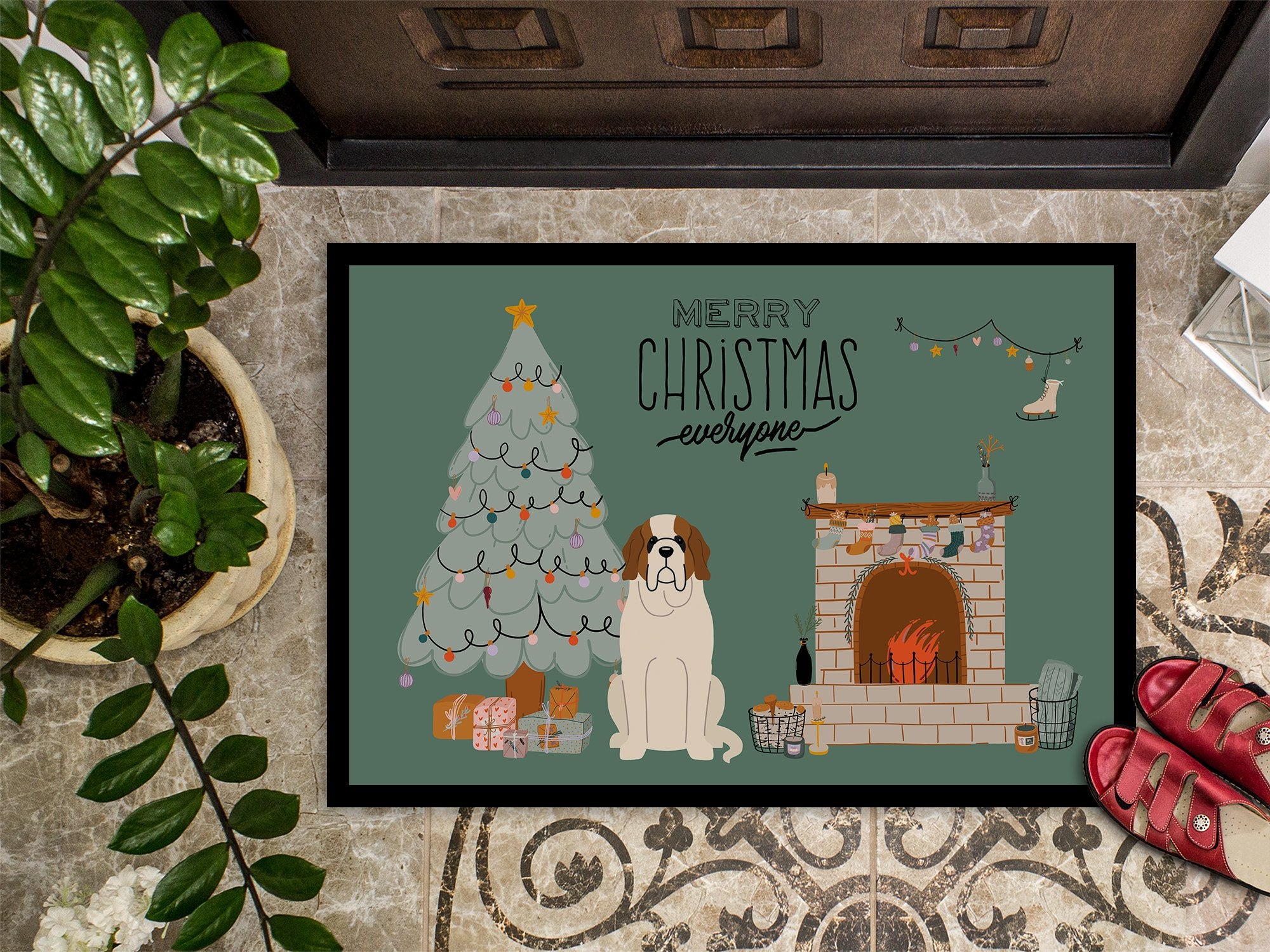 Saint Bernard Christmas Everyone Indoor or Outdoor Mat 24x36 CK7598JMAT by Caroline's Treasures