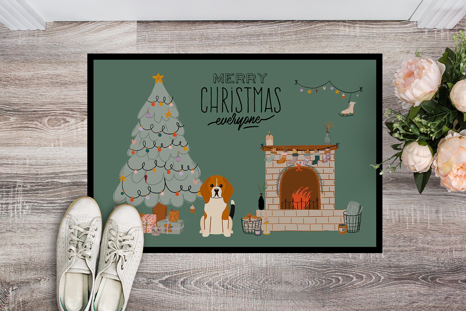 Tricolor Beagle Christmas Everyone Indoor or Outdoor Mat 18x27 CK7603MAT - the-store.com