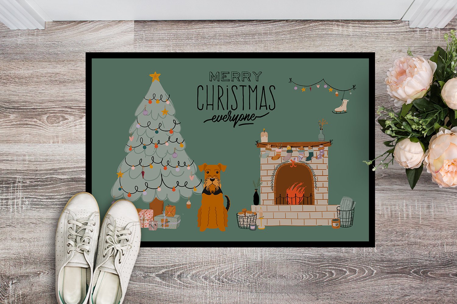 Airedale Christmas Everyone Indoor or Outdoor Mat 24x36 CK7604JMAT by Caroline's Treasures