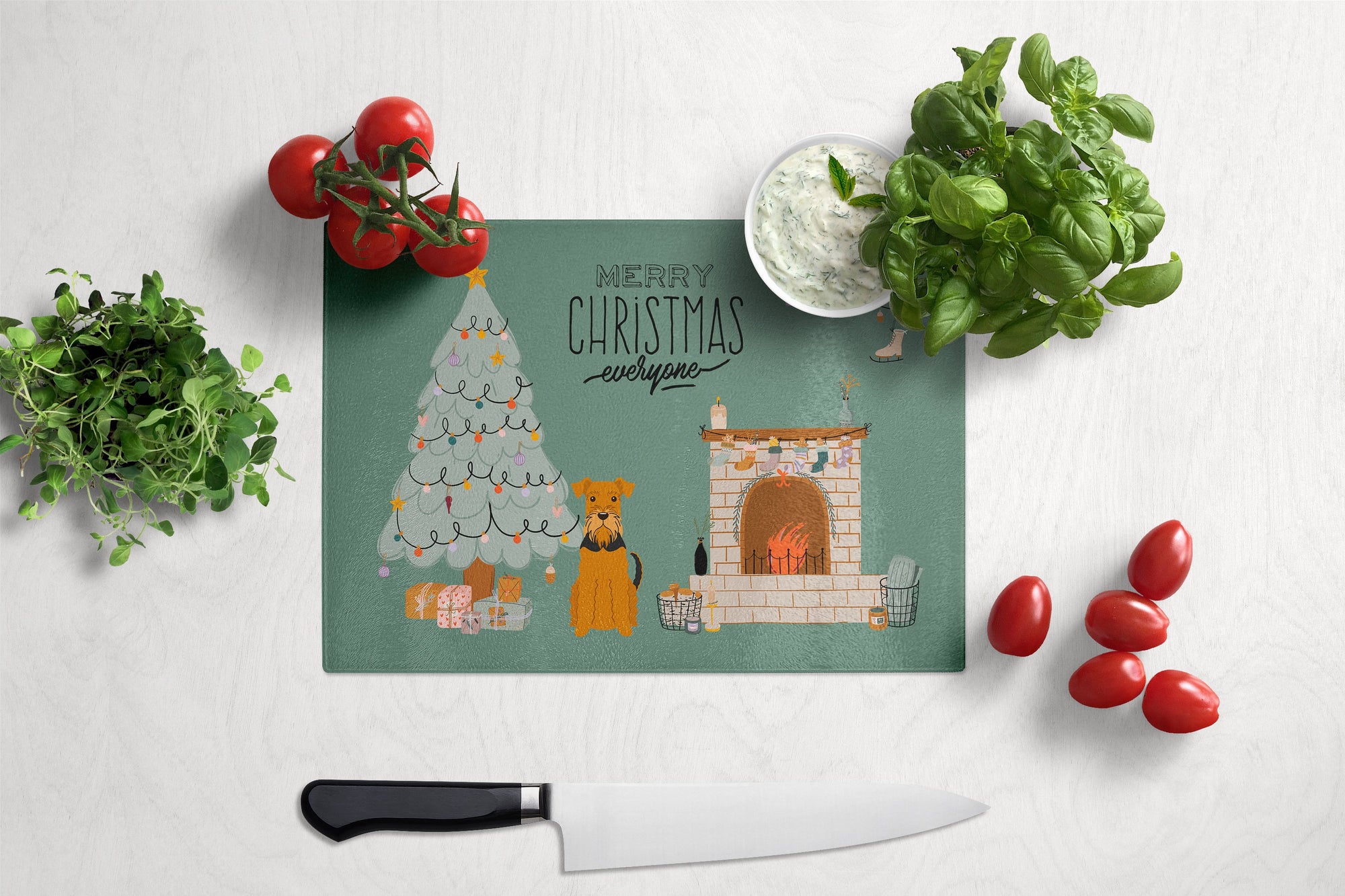 Airedale Christmas Everyone Glass Cutting Board Large CK7604LCB by Caroline's Treasures