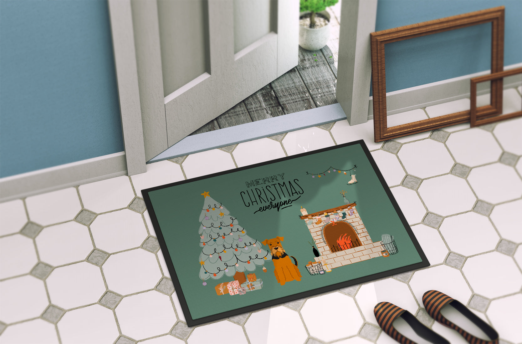 Airedale Christmas Everyone Indoor or Outdoor Mat 18x27 CK7604MAT - the-store.com