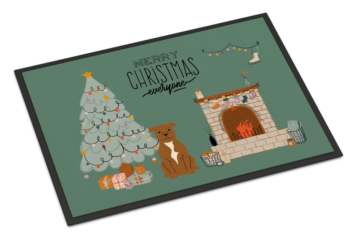 Brown Staffordshire Bull Terrier Christmas Everyone Indoor or Outdoor Mat 24x36 CK7610JMAT by Caroline&#39;s Treasures