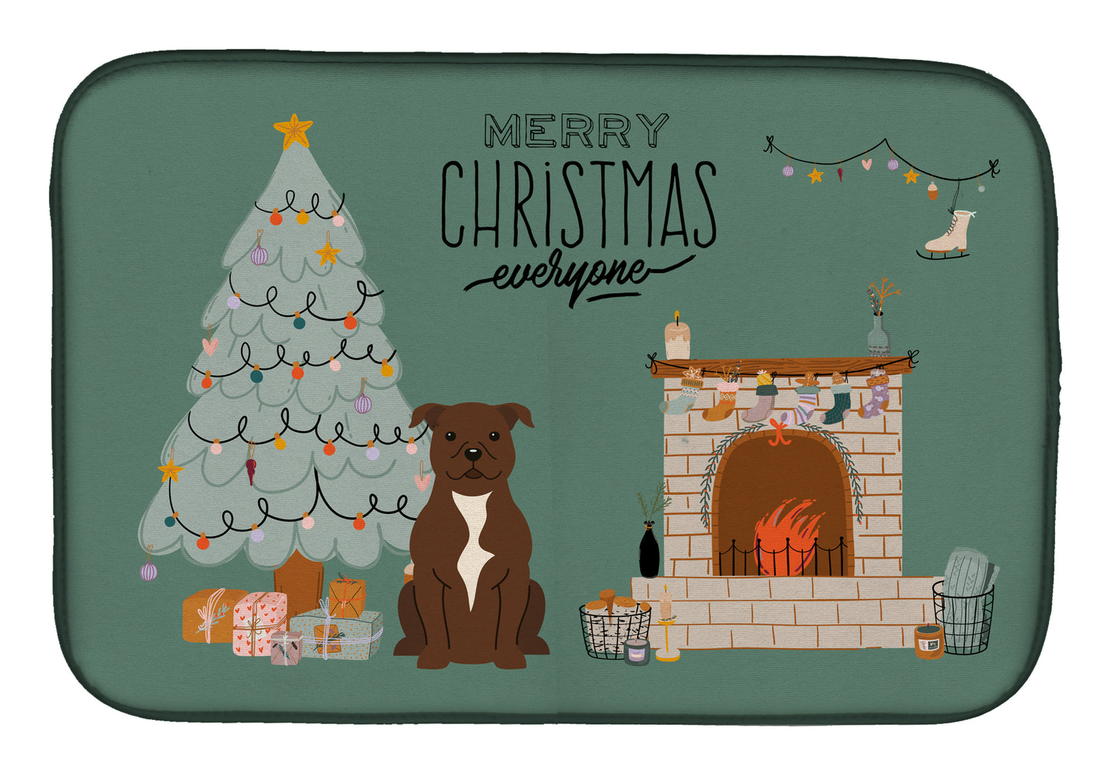 Chocolate Staffordshire Bull Terrier Christmas Everyone Dish Drying Mat CK7611DDM  the-store.com.