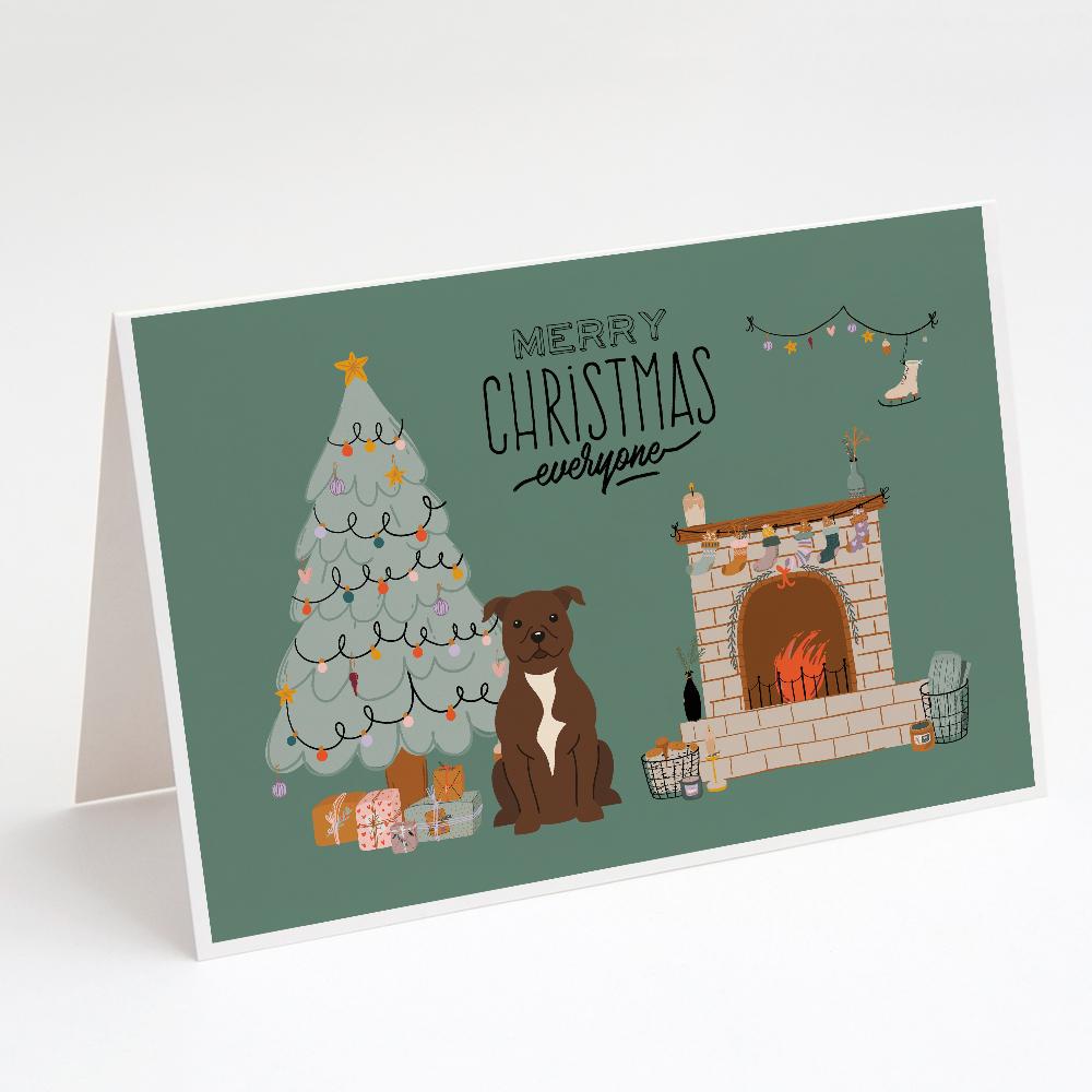 Buy this Chocolate Staffordshire Bull Terrier Christmas Everyone Greeting Cards and Envelopes Pack of 8
