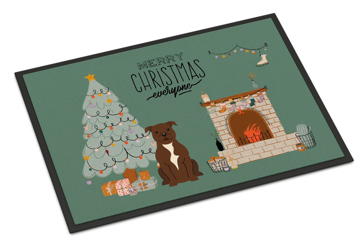 Chocolate Staffordshire Bull Terrier Christmas Everyone Indoor or Outdoor Mat 24x36 CK7611JMAT by Caroline&#39;s Treasures