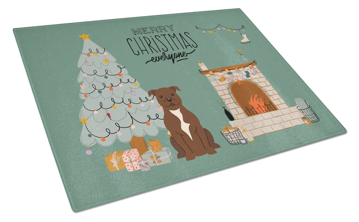 Chocolate Staffordshire Bull Terrier Christmas Everyone Glass Cutting Board Large CK7611LCB by Caroline&#39;s Treasures