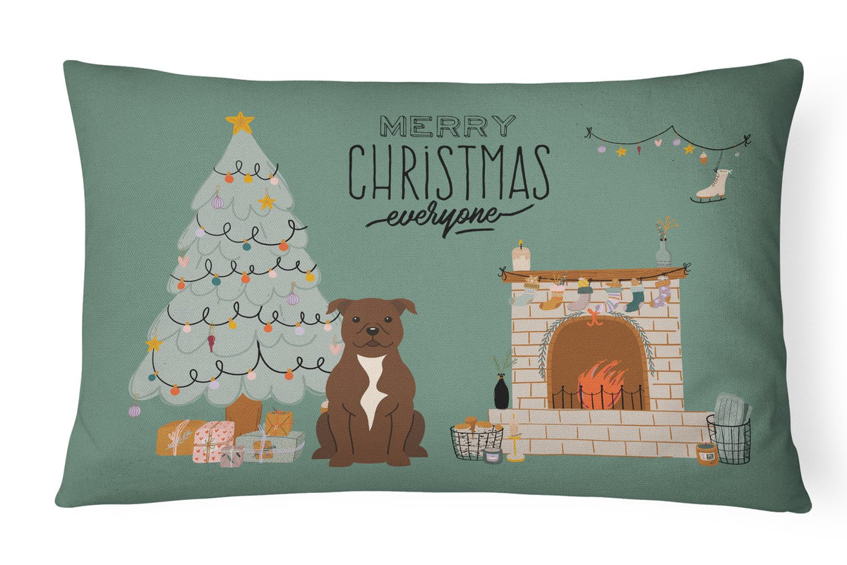 Chocolate Staffordshire Bull Terrier Christmas Everyone Canvas Fabric Decorative Pillow CK7611PW1216 by Caroline&#39;s Treasures