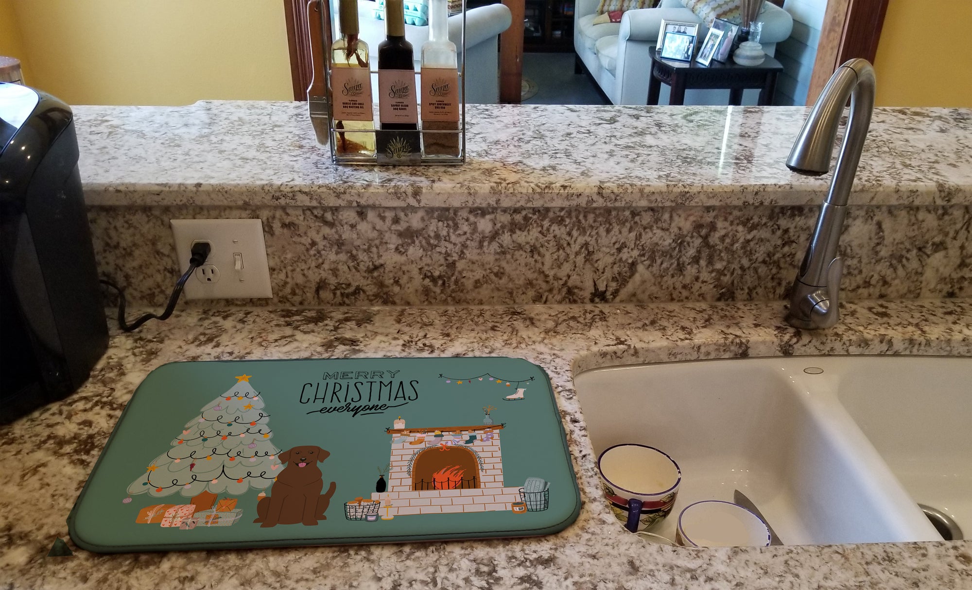 Chocolat Labrador Noël Tout le monde Tapis de séchage pour vaisselle CK7619DDM