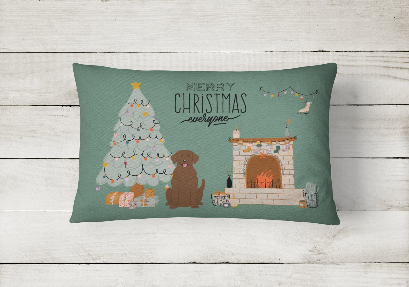 Chocolate Labrador Christmas Everyone Canvas Fabric Decorative Pillow CK7619PW1216 by Caroline's Treasures