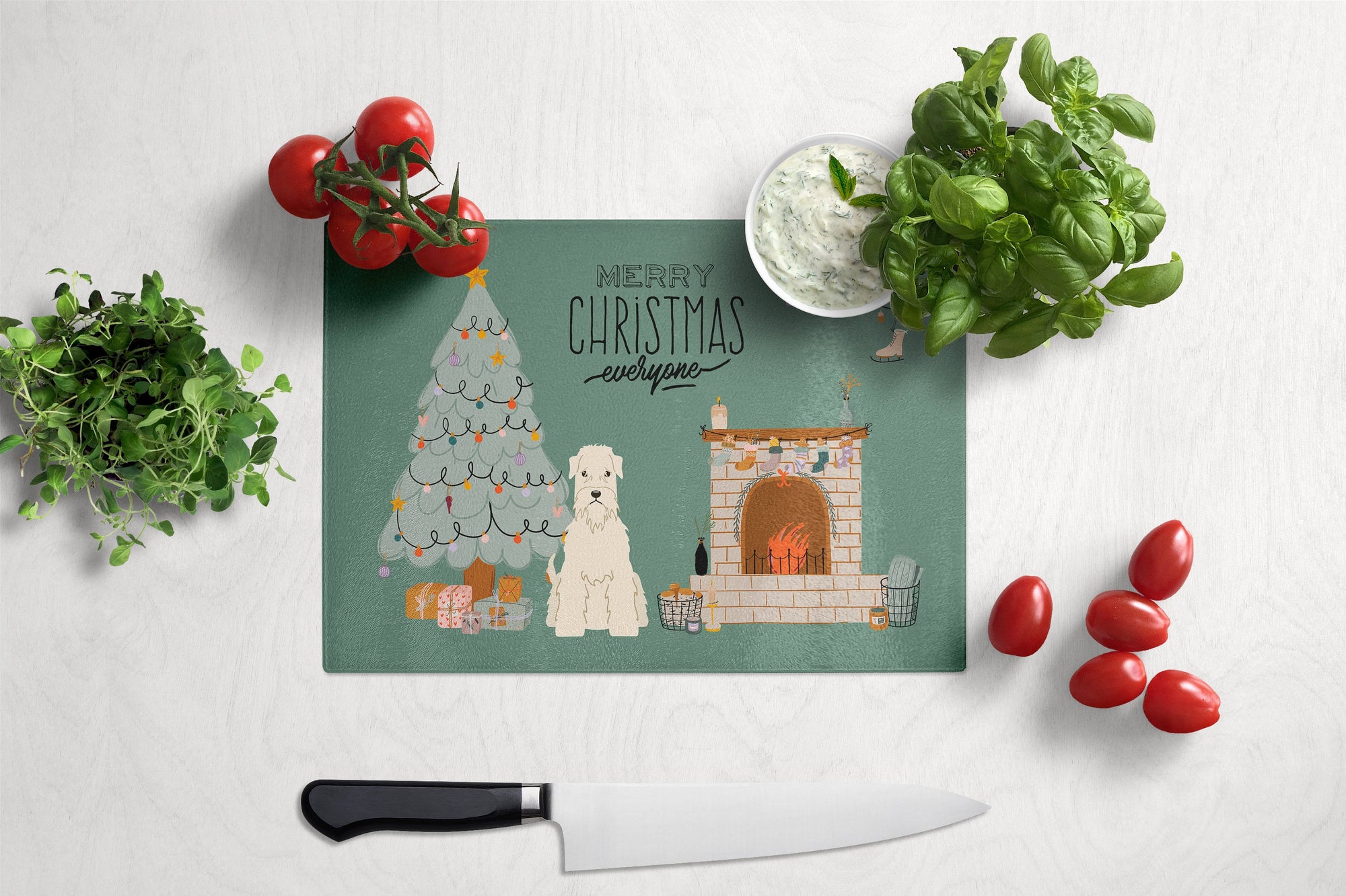 Soft Coated Wheaten Terrier Christmas Everyone Glass Cutting Board Large CK7624LCB by Caroline's Treasures