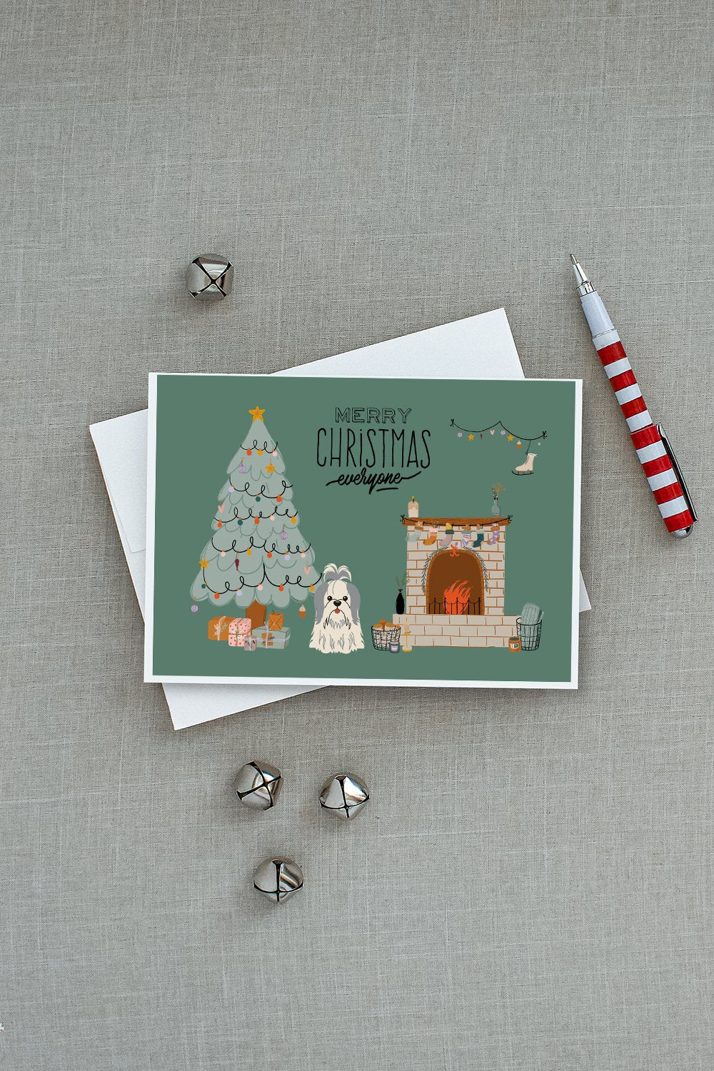 Silver White Shih Tzu Christmas Everyone Greeting Cards and Envelopes Pack of 8 - the-store.com