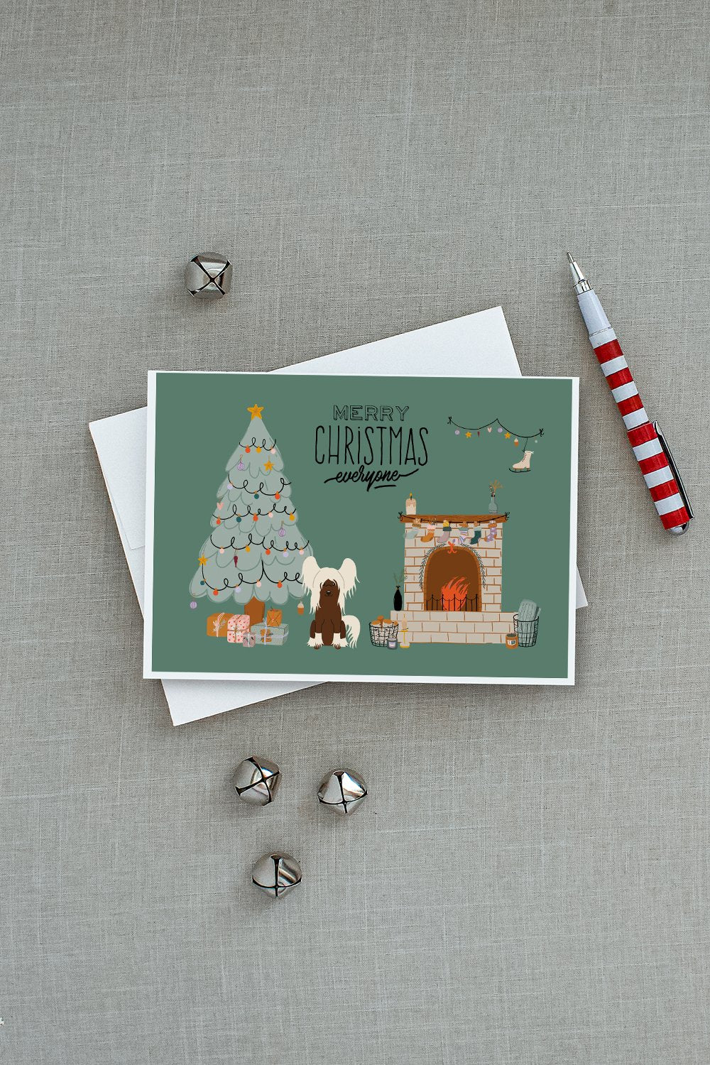 Cream Chinese Crested Christmas Everyone Greeting Cards and Envelopes Pack of 8 - the-store.com