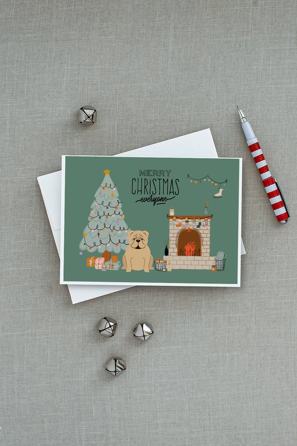 Fawn English Bulldog Christmas Everyone Greeting Cards and Envelopes Pack of 8 - the-store.com