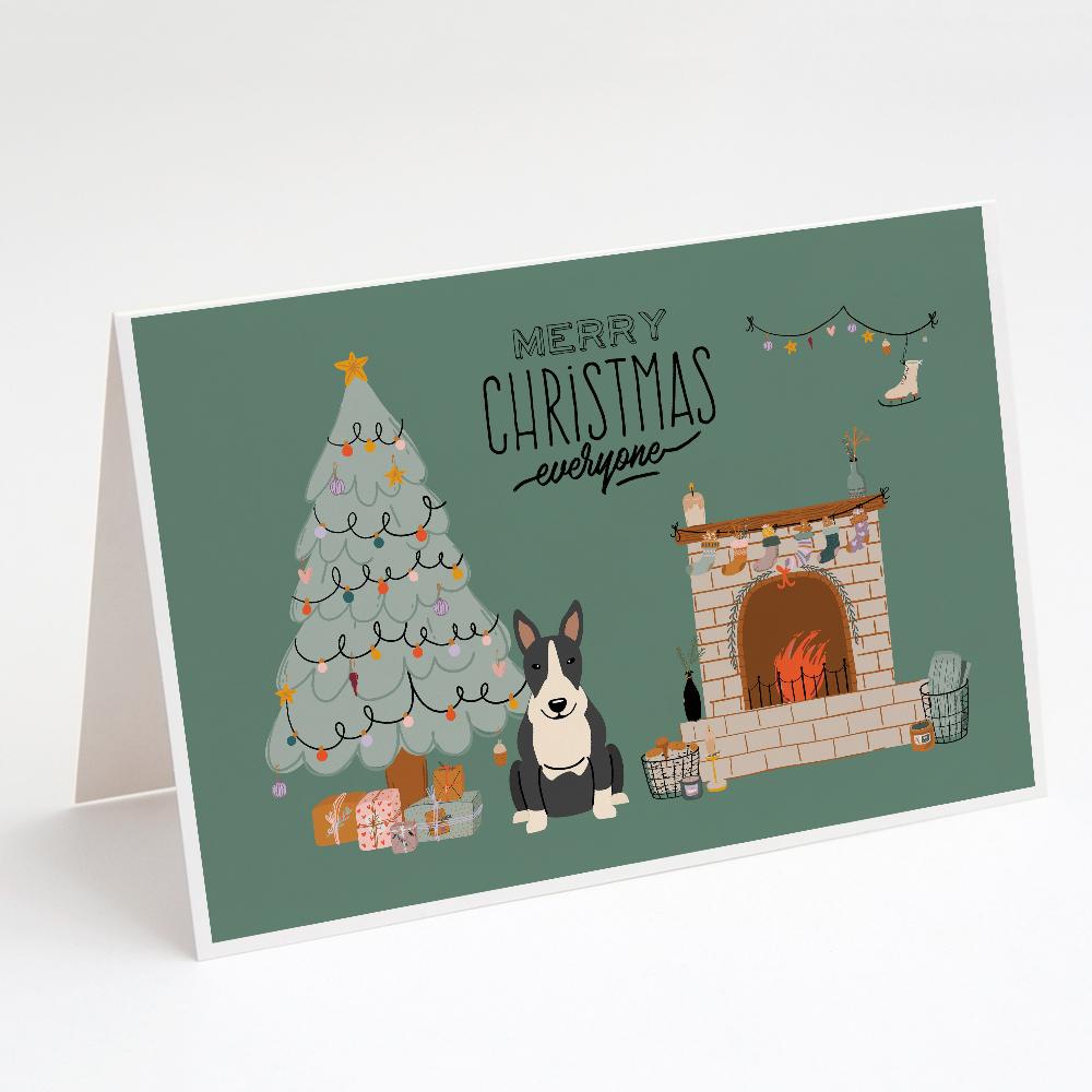 Buy this Black White Bull Terrier Christmas Everyone Greeting Cards and Envelopes Pack of 8