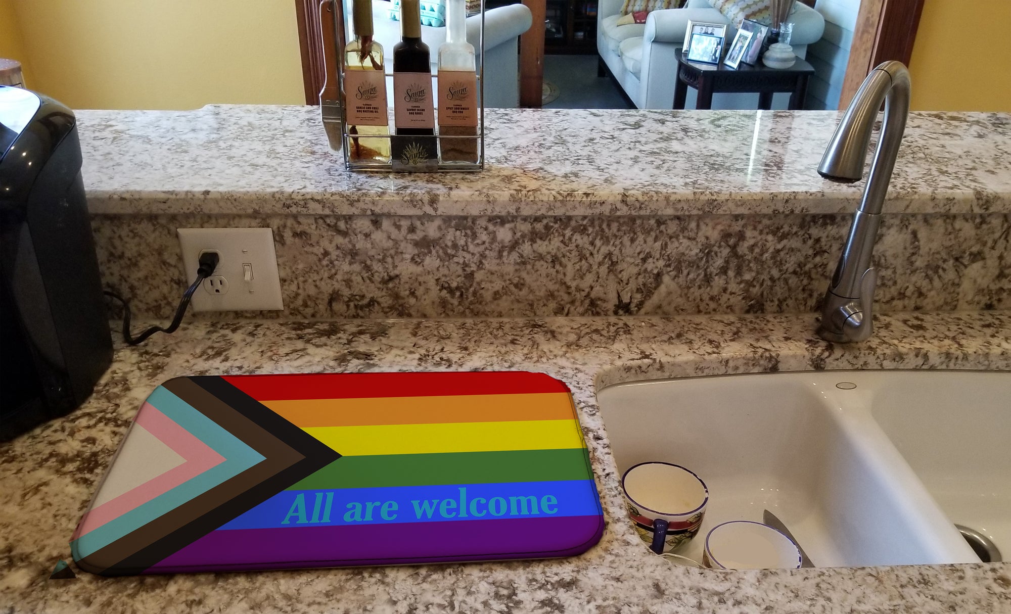 Gay Pride Progress Pride All are Welcome Dish Drying Mat