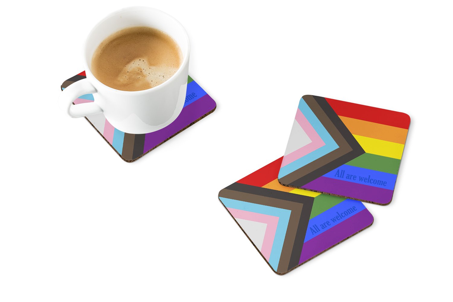 Buy this Gay Pride Progress Pride All are Welcome Foam Coaster Set of 4