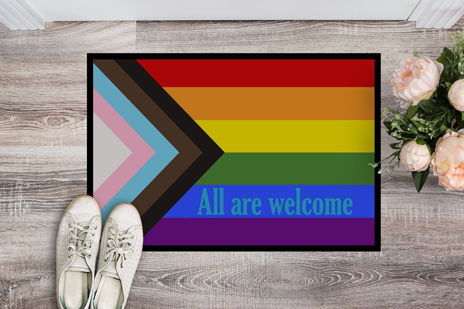 Buy this Gay Pride Progress Pride All are Welcome Indoor or Outdoor Mat 24x36