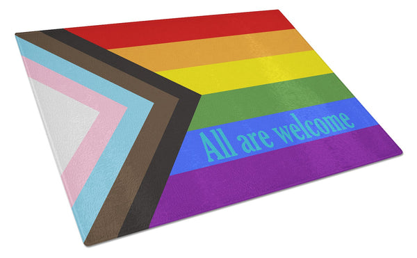 Buy this Gay Pride Progress Pride All are Welcome Glass Cutting Board Large