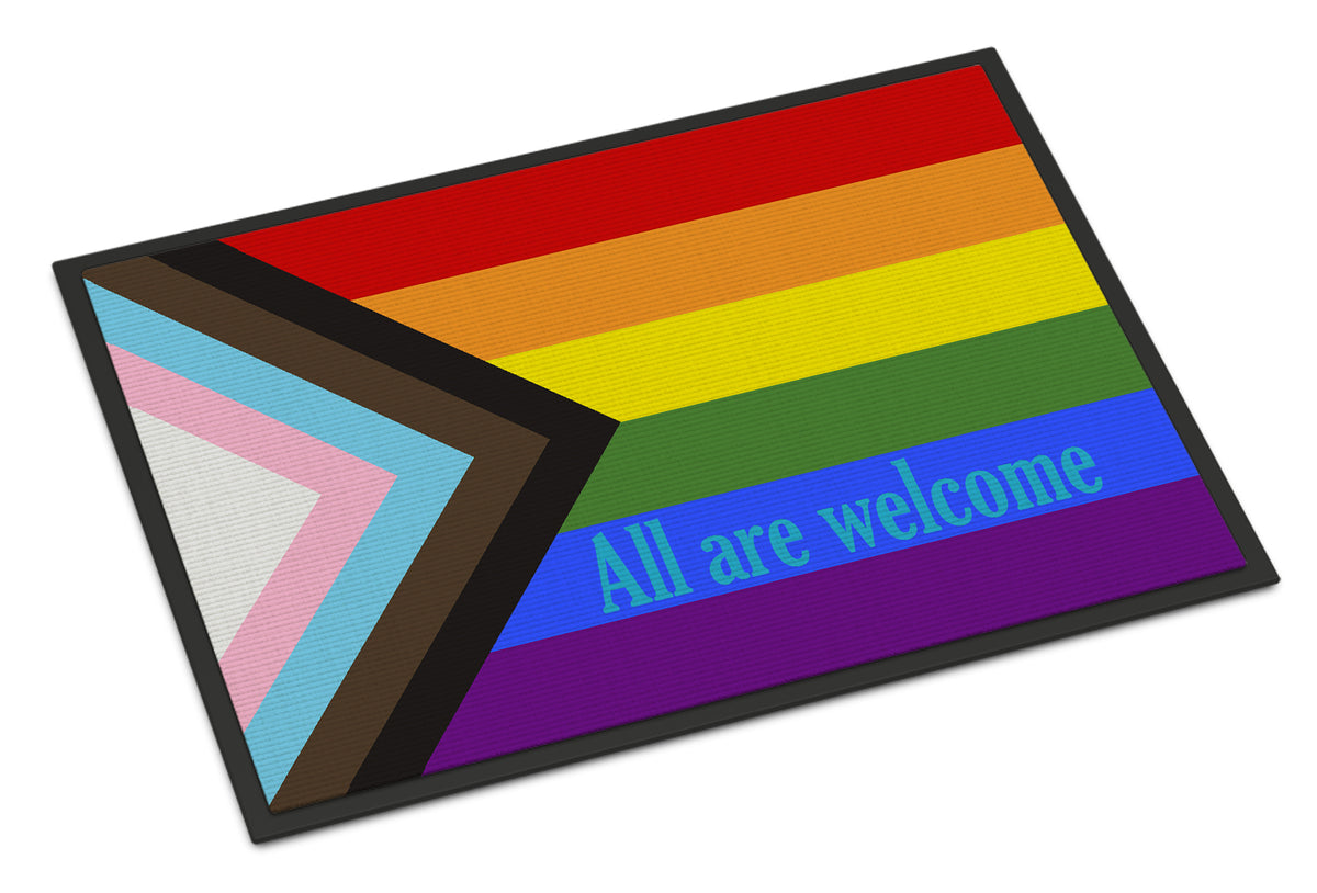 Gay Pride Progress Pride All are Welcome Indoor or Outdoor Mat 18x27 - the-store.com