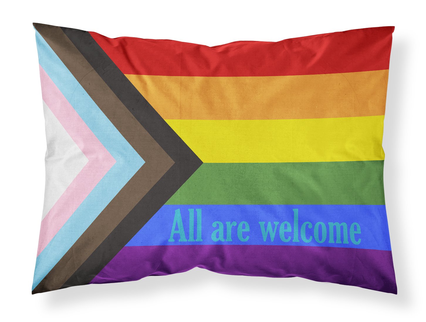 Caroline's Treasures Gay Pride Progress Pride All are Welcome Fabric Standard Pillowcase – Artistic Decorative Front, White Back