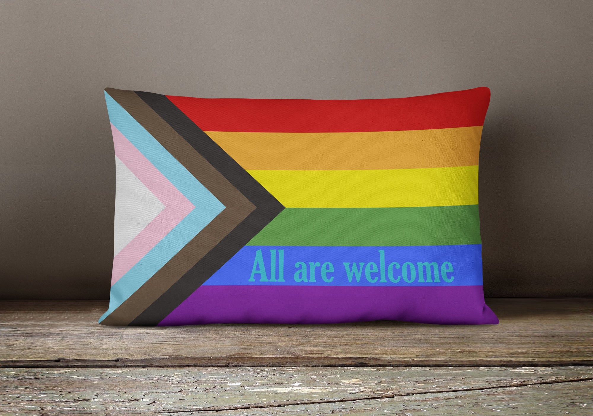 Gay Pride Progress Pride All are Welcome Canvas Fabric Decorative Pillow - the-store.com
