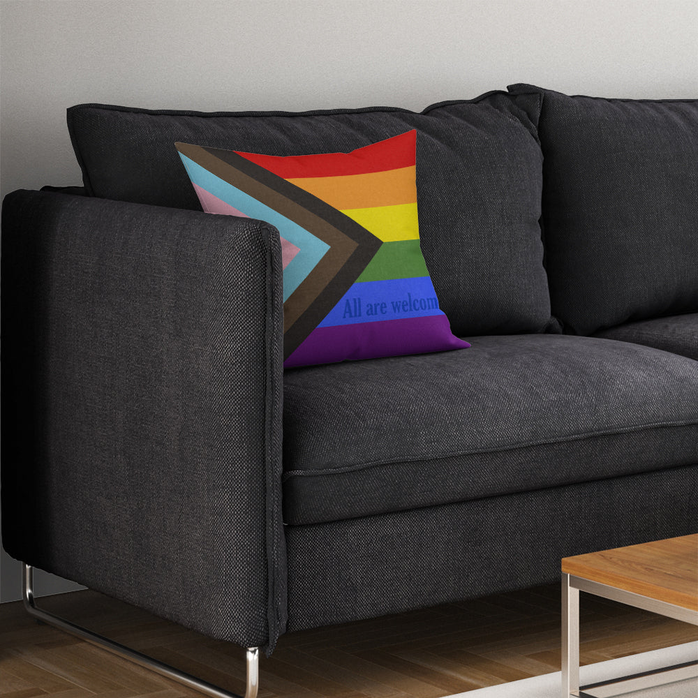 Gay Pride Progress Pride All are Welcome Fabric Decorative Pillow - the-store.com
