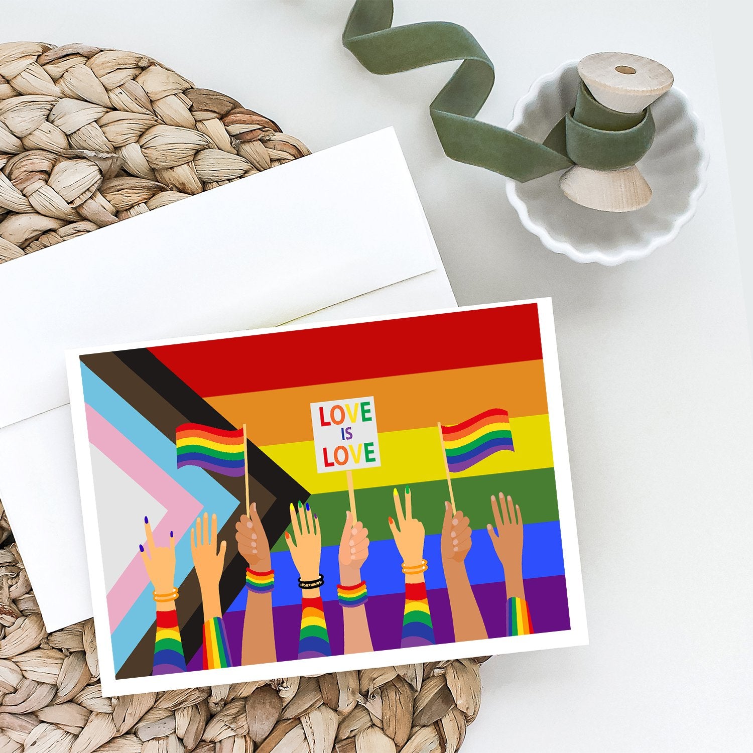Gay Pride Parade Progress Pride Greeting Cards and Envelopes Pack of 8 - the-store.com