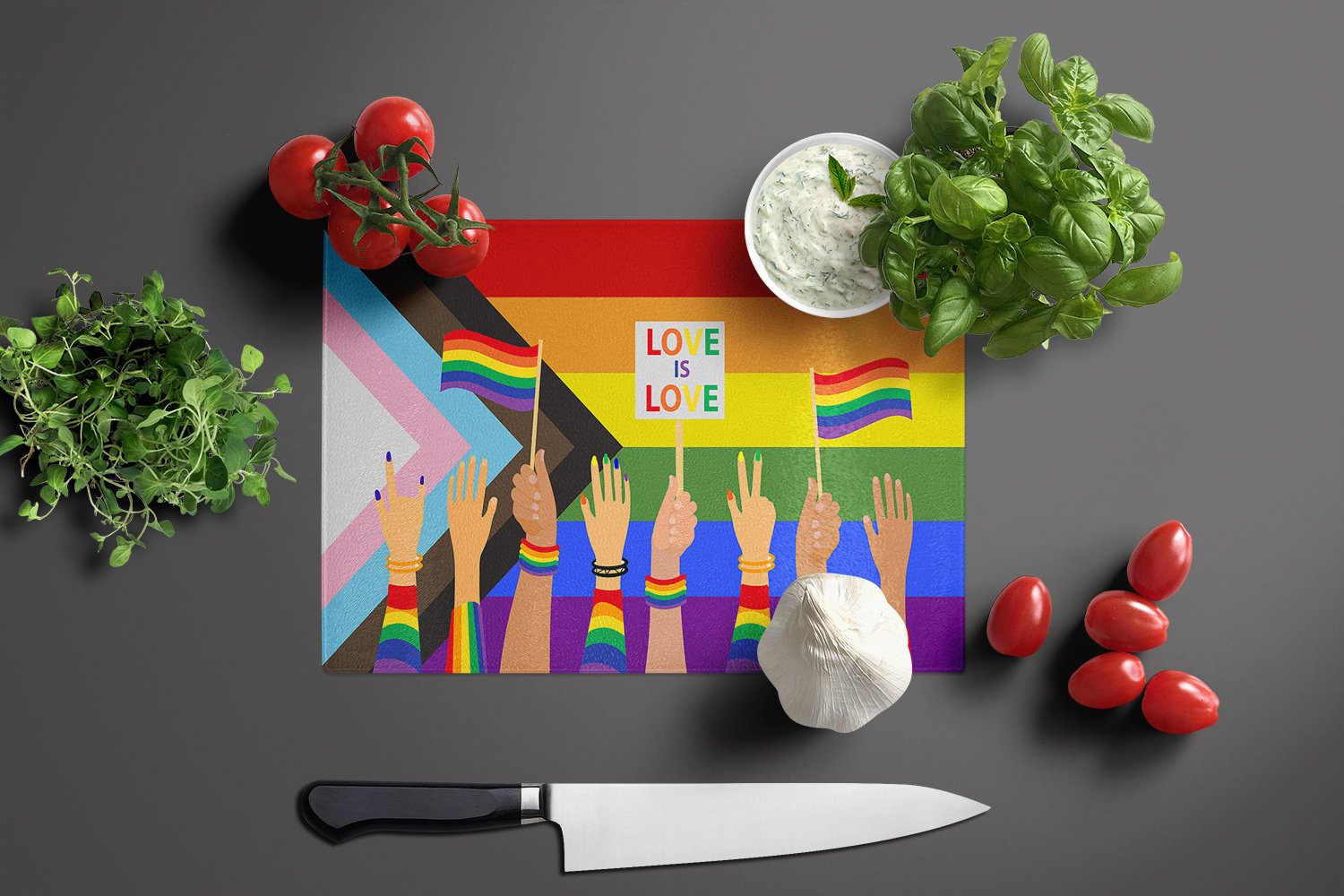 Gay Pride Parade Progress Pride Glass Cutting Board Large - the-store.com