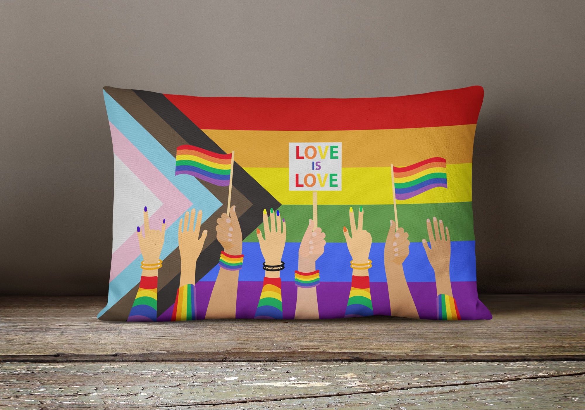 Gay Pride Parade Progress Pride Canvas Fabric Decorative Pillow - the-store.com