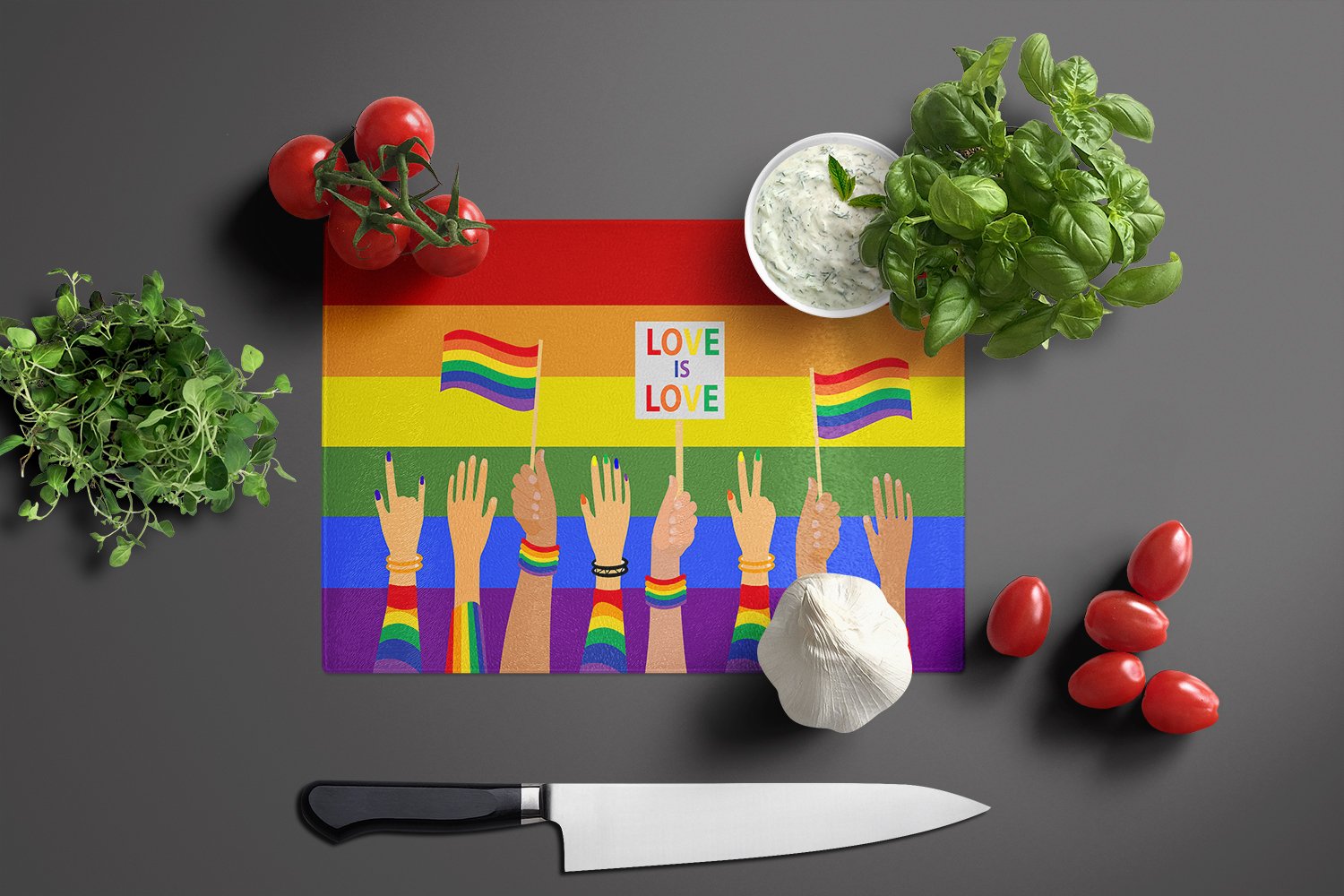 Gay Pride Parade Glass Cutting Board Large - the-store.com