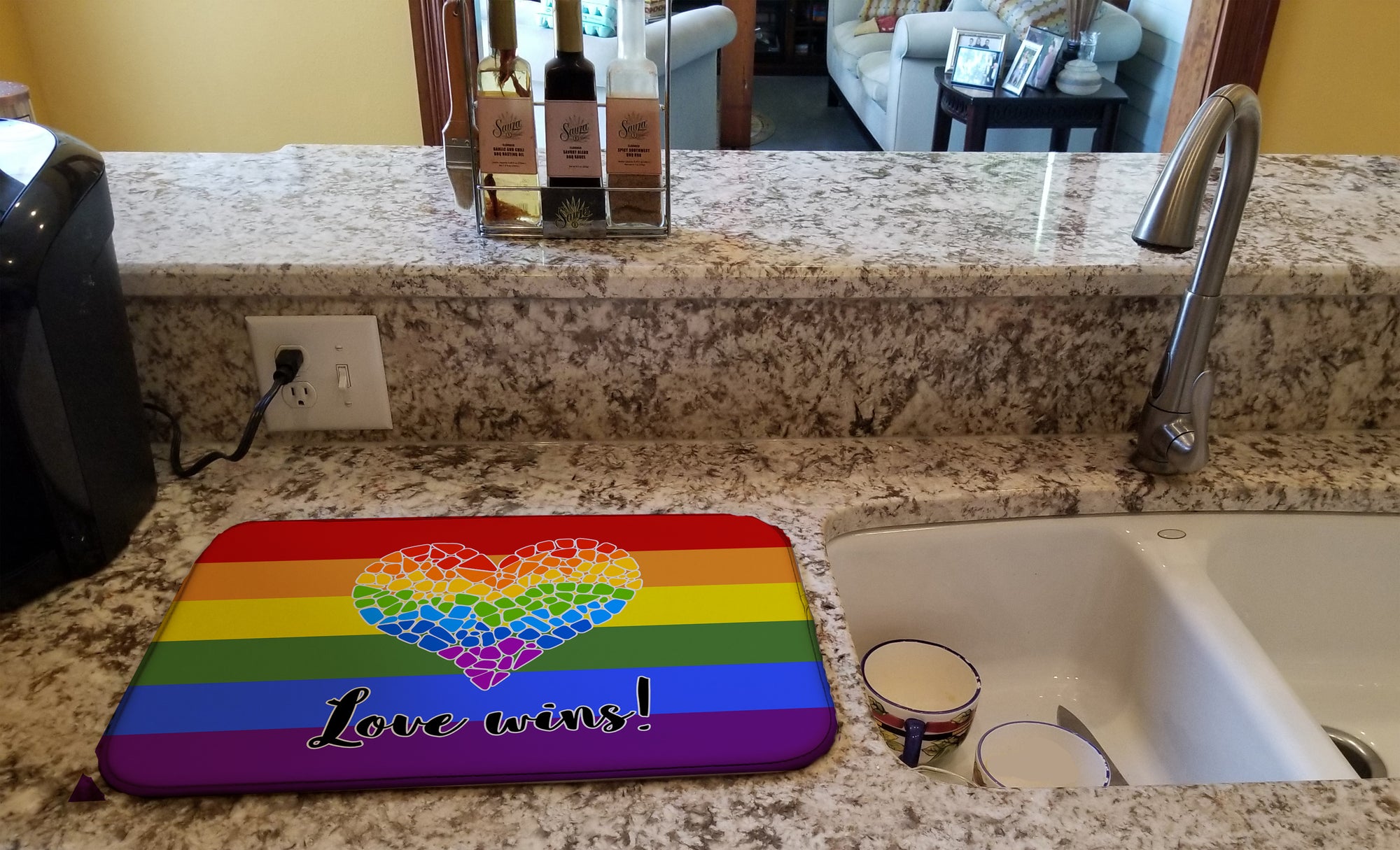 Gay Pride Love Wins Mosaic Heart Dish Drying Mat