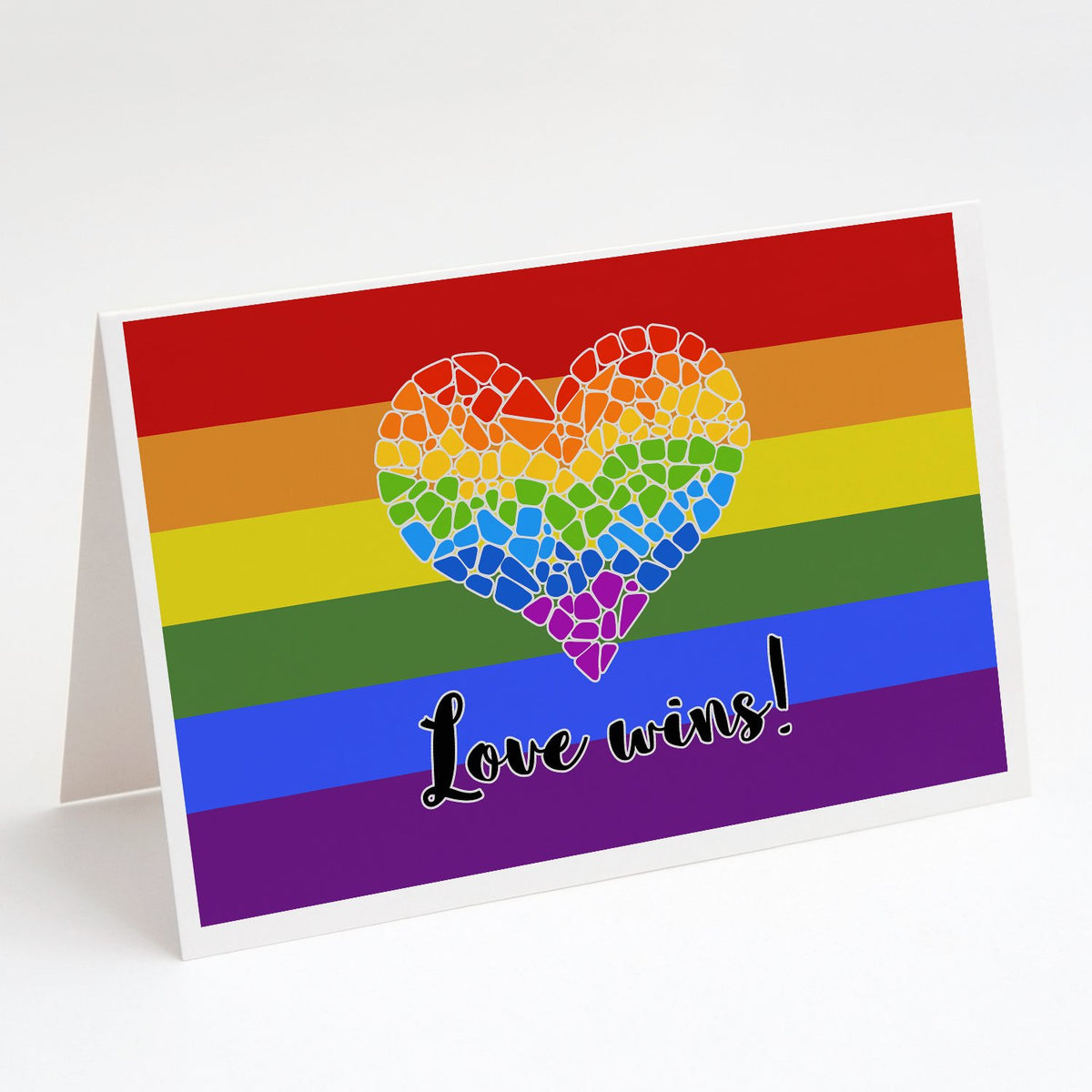 Buy this Gay Pride Love Wins Mosaic Heart Greeting Cards and Envelopes Pack of 8