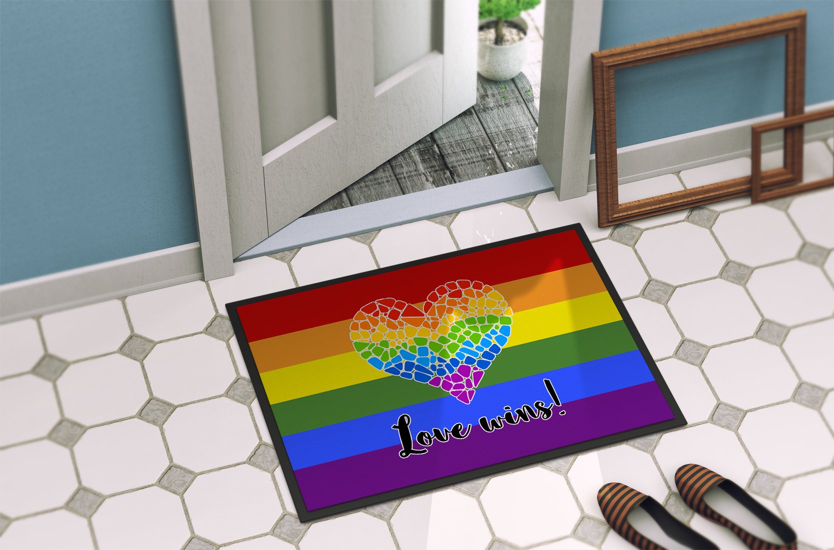 Gay Pride Love Wins Mosaic Heart Indoor or Outdoor Mat 24x36 - the-store.com