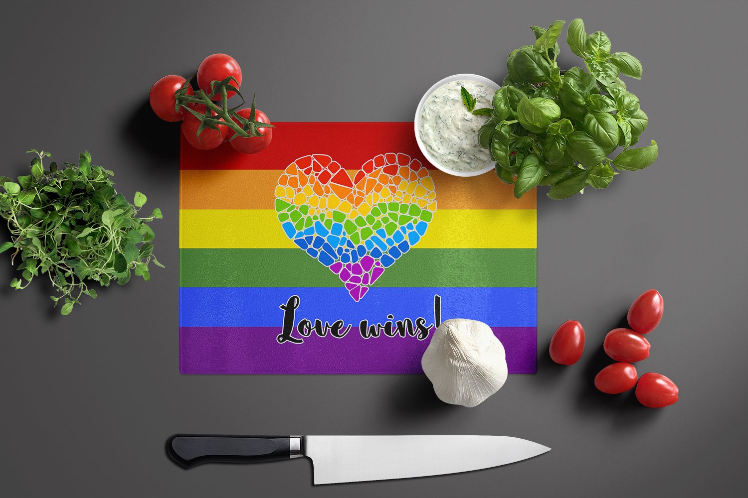 Gay Pride Love Wins Mosaic Heart Glass Cutting Board Large - the-store.com
