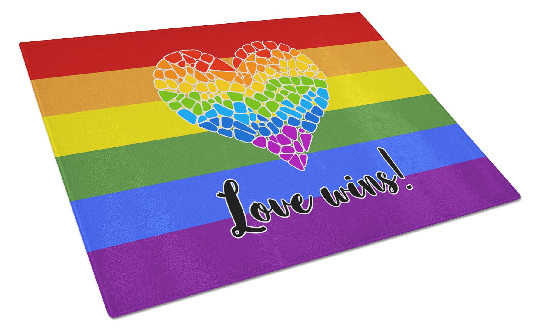 Buy this Gay Pride Love Wins Mosaic Heart Glass Cutting Board Large