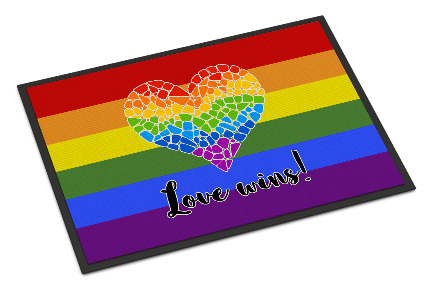 Gay Pride Love Wins Mosaic Heart Indoor or Outdoor Mat 18x27 - the-store.com