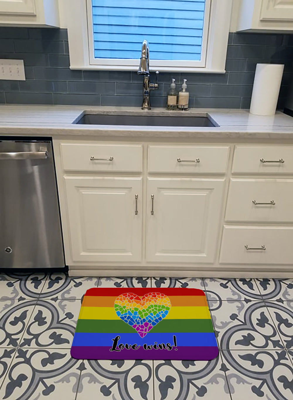 Gay Pride Love Wins Mosaic Heart Machine Washable Memory Foam Mat - the-store.com