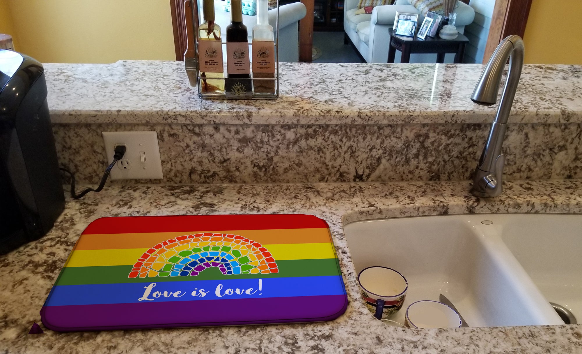 Gay Pride Love is Love Mosaic Rainbow Dish Drying Mat  the-store.com.