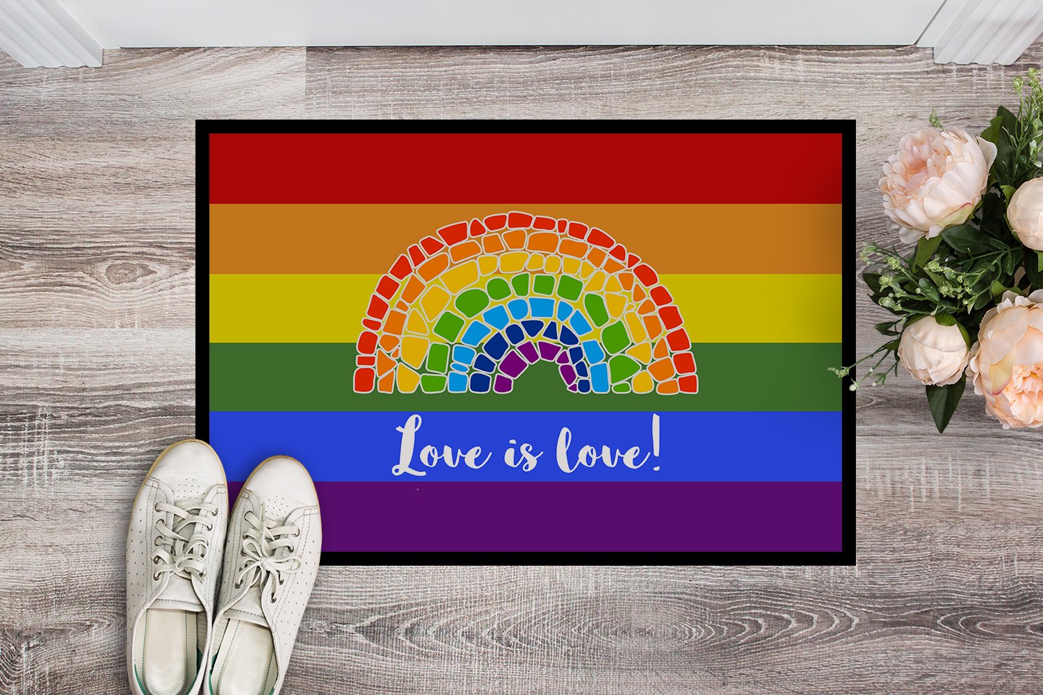 Buy this Gay Pride Love is Love Mosaic Rainbow Indoor or Outdoor Mat 24x36