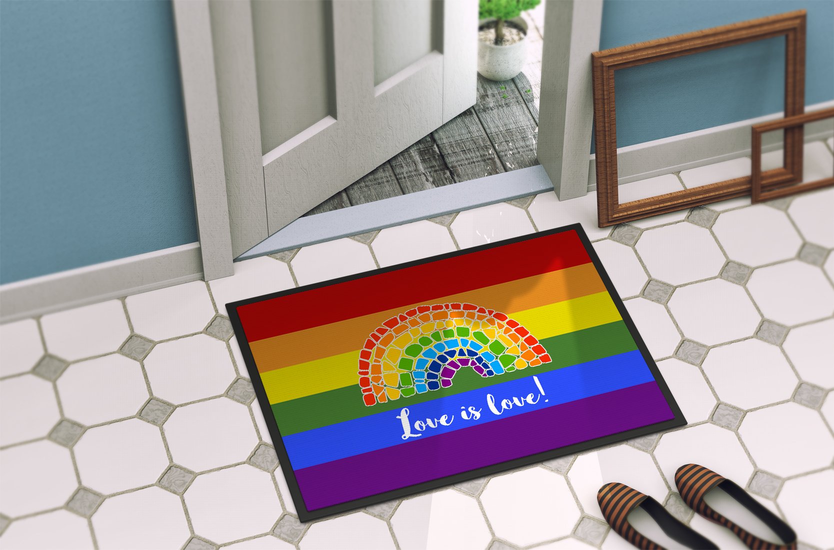 Gay Pride Love is Love Mosaic Rainbow Indoor or Outdoor Mat 24x36 - the-store.com